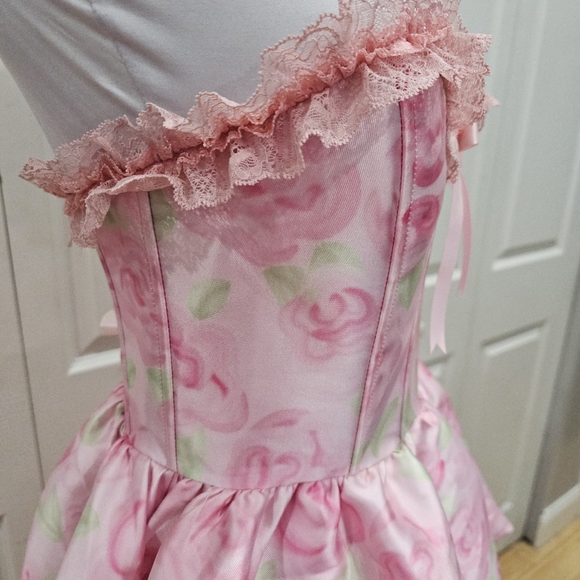 Dolls Kill Sugar Thrillz Forever Fancy Corset Pink Floral Rose Lace Mini Dress S - Picture 5 of 13
